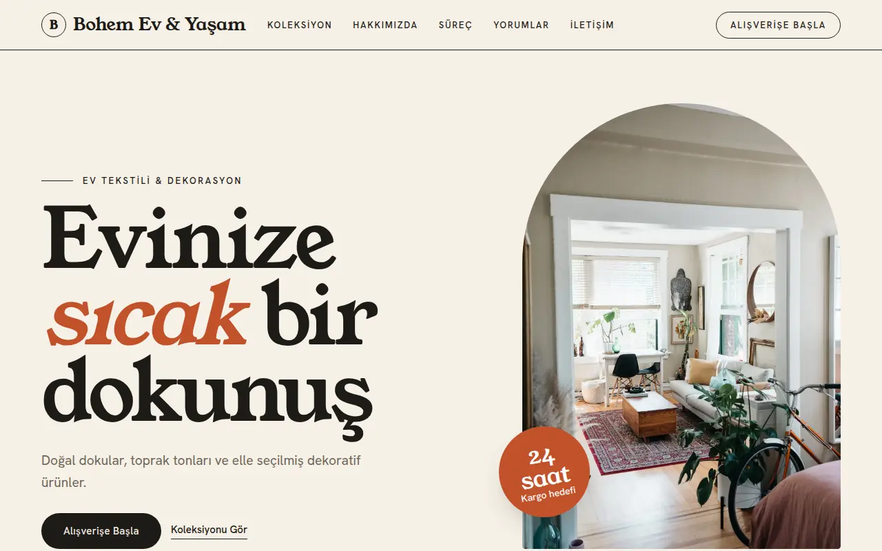 Giyim E-Ticaret Web Sitesi — Bohem Ev & Yaşam
